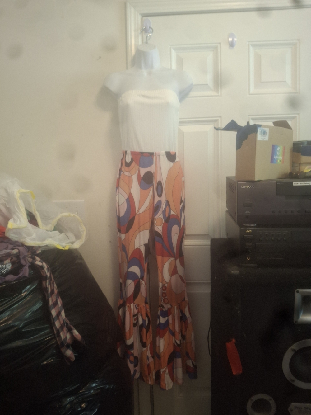 Abstract Print Maxi Skirt in Orange and Purple